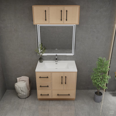 Victoria 36'' Freestanding Vanity with Reinforced Acrylic Sink (Left side) + Top Cabinet