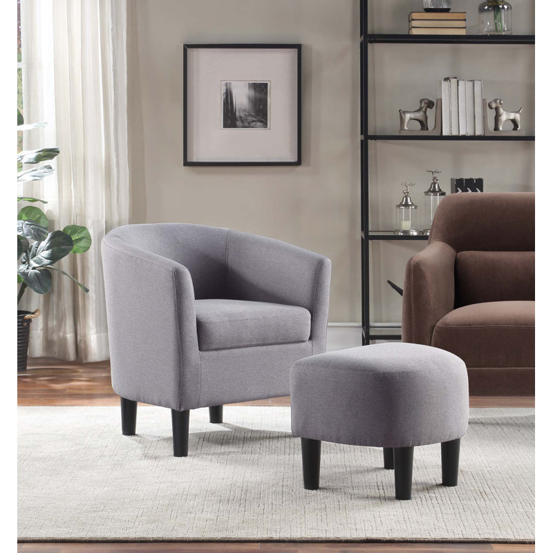Fauteuil demi-tonneau avec repose-pieds Anges, Tissu gris ciment