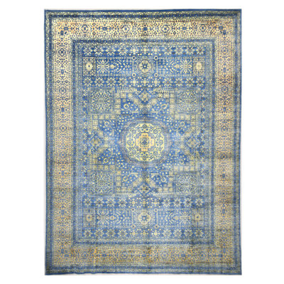 High-Quality Hand-Knotted Blue And Yellow Area Rug