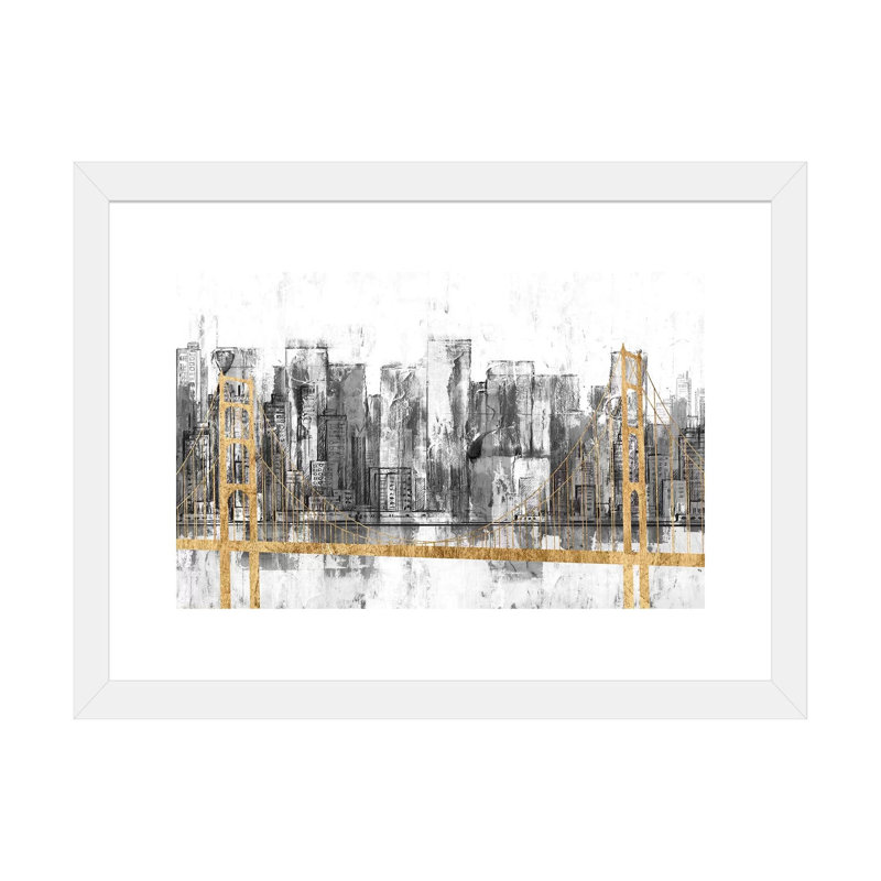 « Golden Bridge panorama » par Jennifer Goldberger-impression, H 16 po x l 24 po x P 1 po, Papier encadré blanc