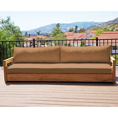 Crelake 107 " W Teak Solid Wood Patio Sofa with Cushions