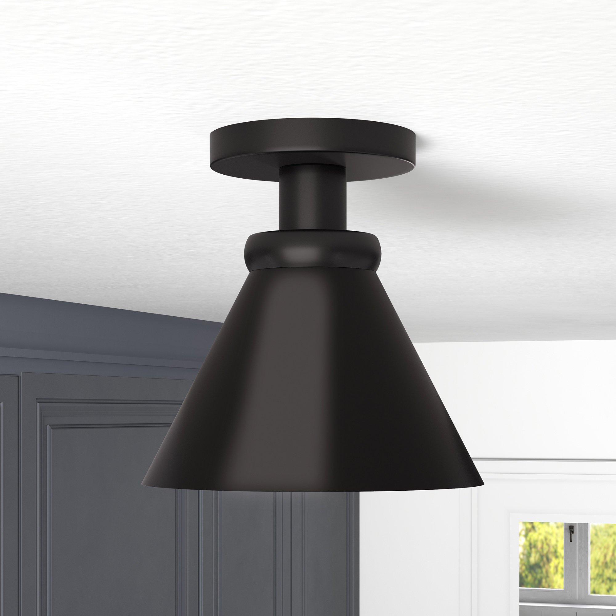 Macie Single Light Metal Semi Flush Mount, Blackened Bronze