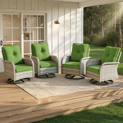 Ensemble de 4 chaises berçantes pivotantes en osier avec sièges rembourrés 4 pièces