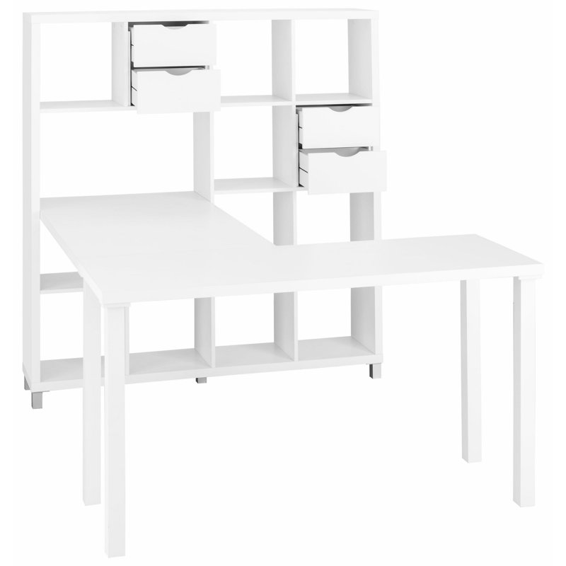 Wiley L-Shape Desk with shelf-unit, White