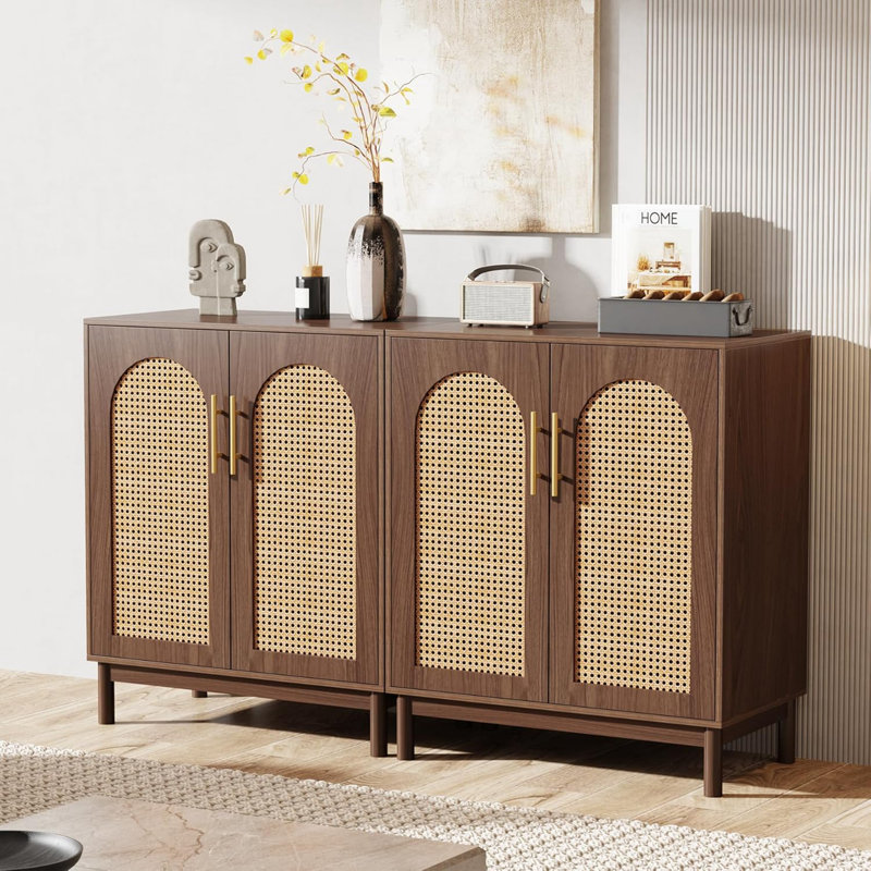 Buffet 59 po en rotin brun foncé et bois jaune (ensemble de 2)