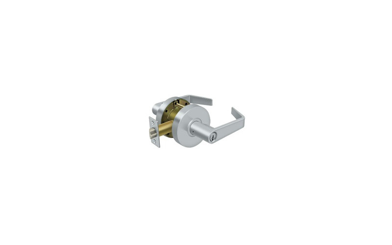 Flat Keyed (Entry) Door Lever with Round Rosette, Brushed Chrome