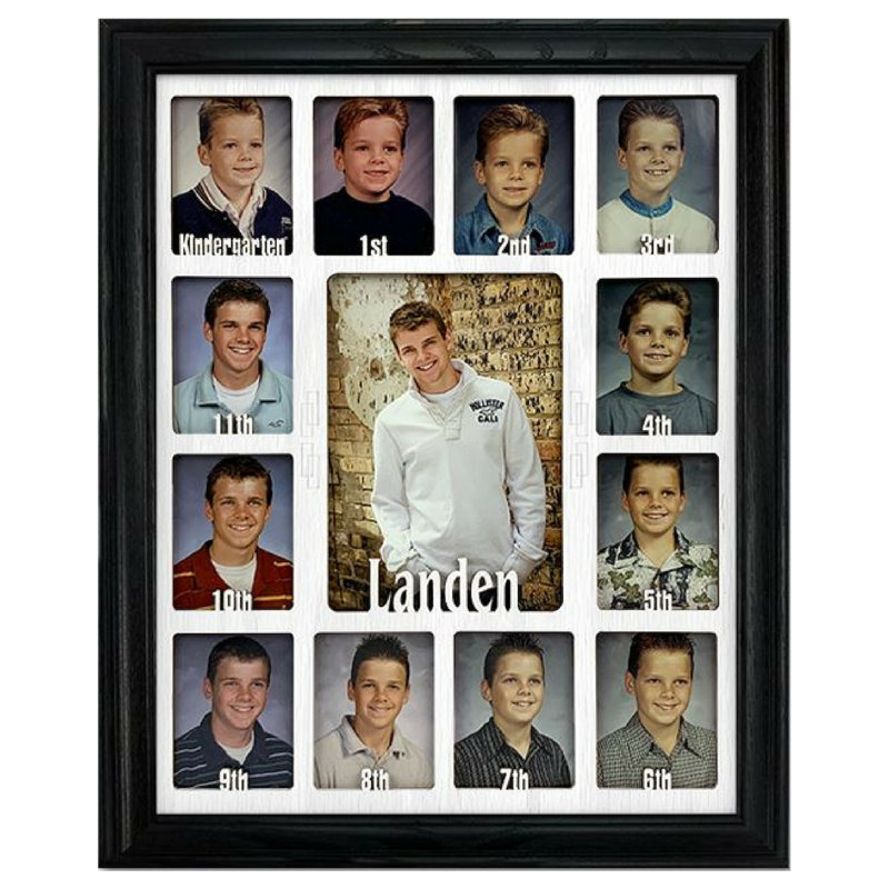 School Years Picture Frame, Personalized with Any Name, Holds 12 Wallet Photos, Black, White