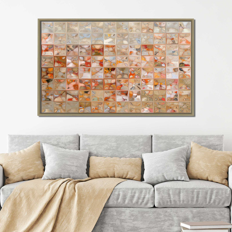 « orange et beige », impression sur toile, H 31,5 po x l 51,5 po x P 2 po, Cadre flottant champagne