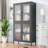 Classic Metal Storage Cabinet Display Cabinet With 4 Glass Doors 4 Shelves Cabinet  Bookcase Side Cabinet For Home Office Living Room Kitchen Hallway - Black, Waffle Grids Tempered Glass