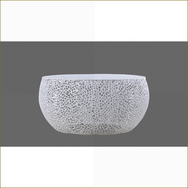 Table basse ronde blanche moderne avec cadre en aluminium - Centre de table de salon durable, Blanc