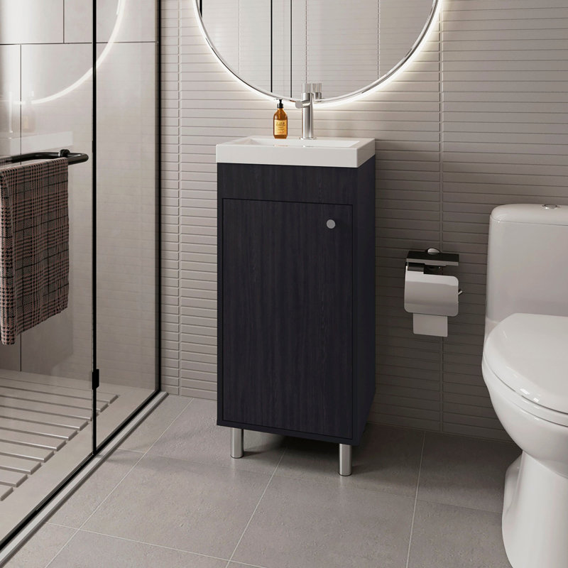  Meuble-lavabo avec 1 porte et 2 tablettes de rangement, Wengé
