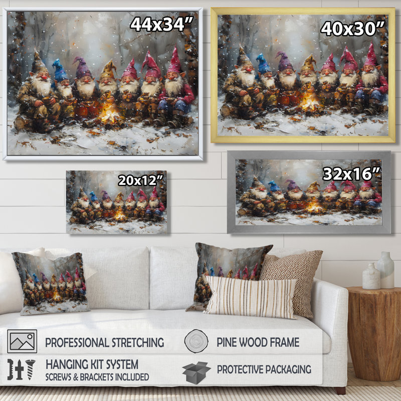 Reproduction d'art gnome rose rose jaune, Cadre pour photo simple noir, bois massif, H 34 po x l 44 po