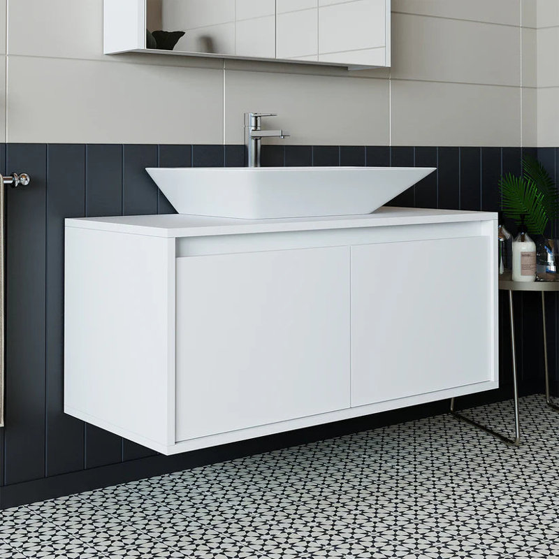 Ruarie Bathroom Vanity Unit with Ceramic Washbasin 100cm,  Atlantic White
