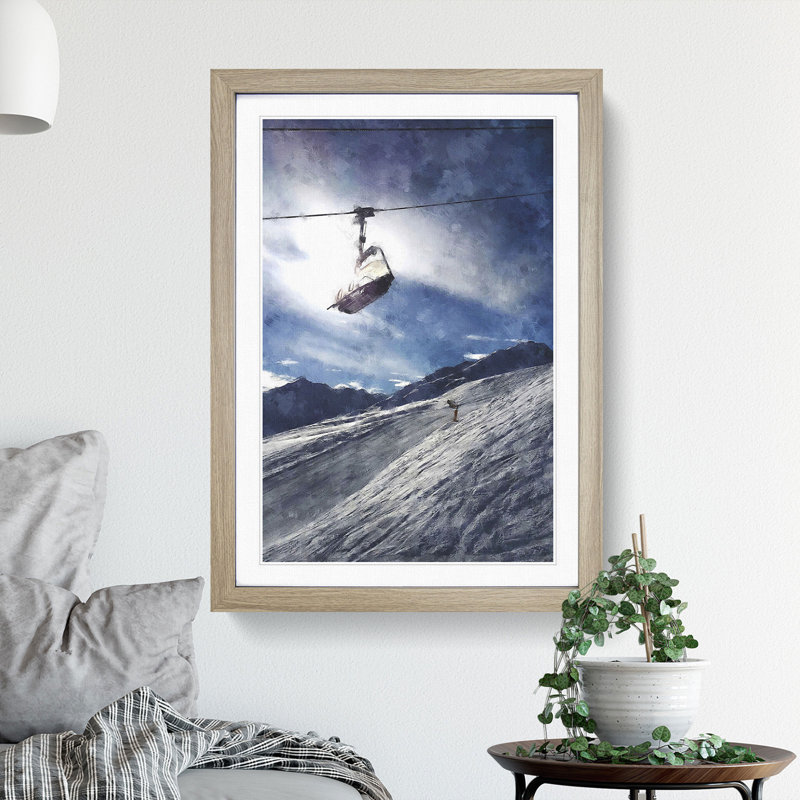 Ski Lift in the Alps - Picture Frame Painting Print, Oak Framed, 63cm H x 45cm W x 2cm D