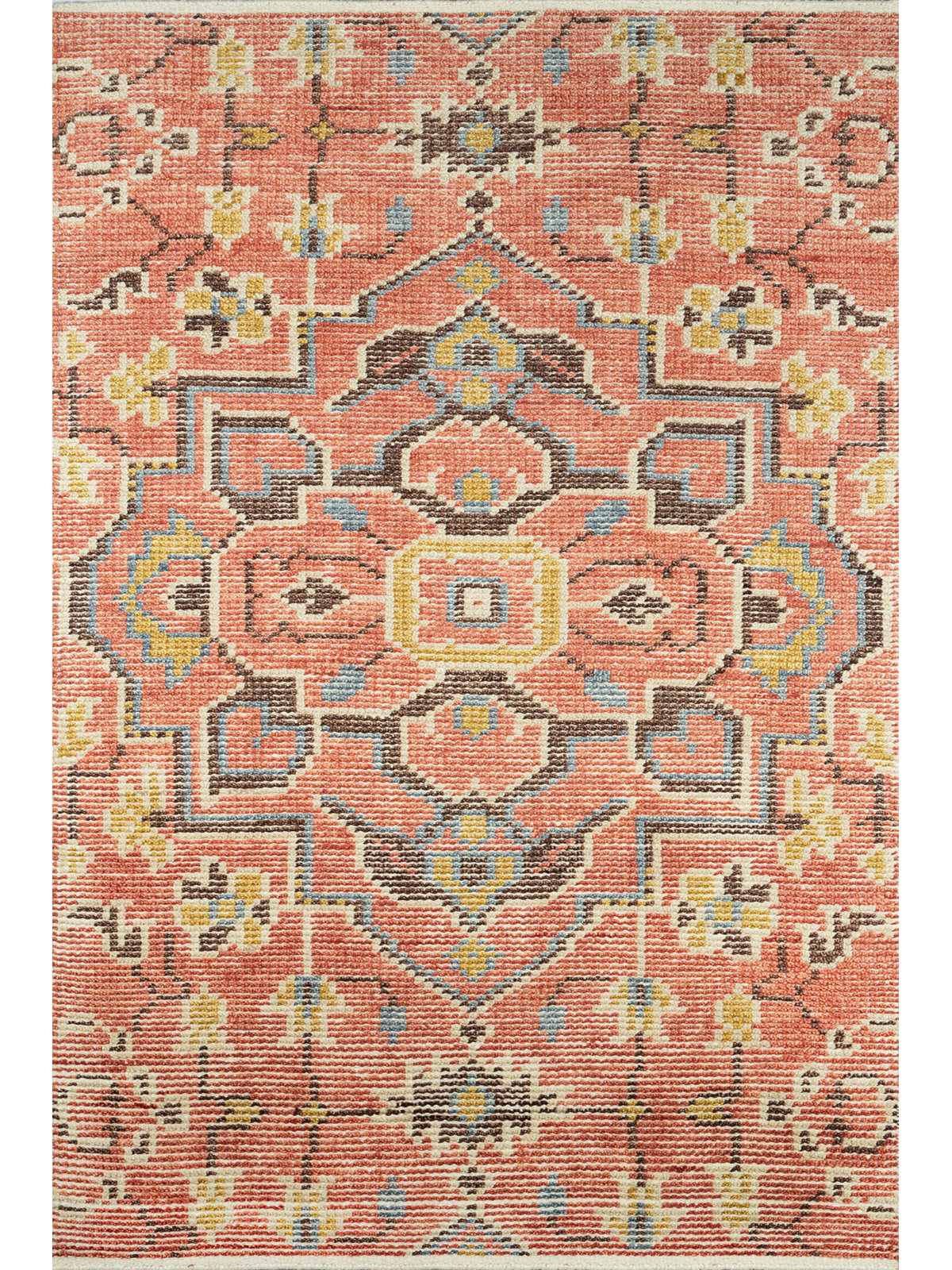 Reese Red Gold Hand-Knotted Cotton Floral Rug, Rectangle 5' x 8'