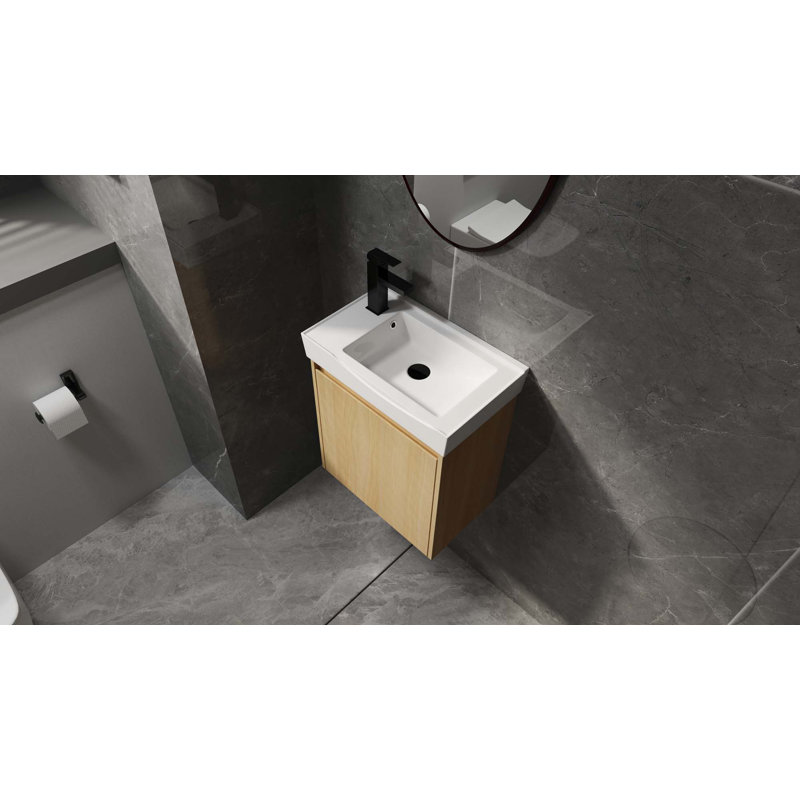 Ensemble de meuble-lavabo mural 20 po avec lavabo en céramique, armoire de rangement avec portes, ensemble d'armoire de salle de bain