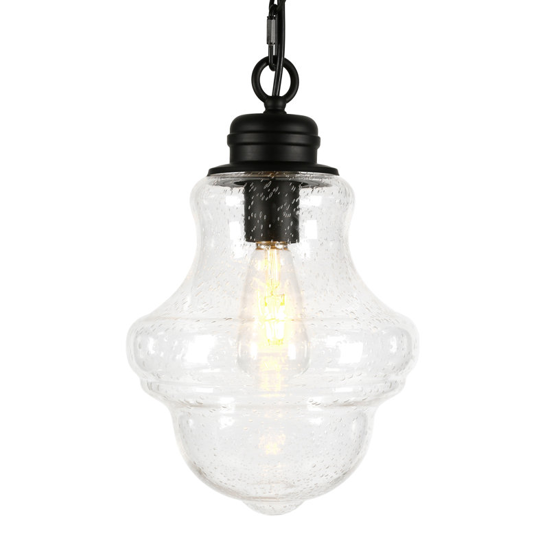 Luminaire suspendu simple à 1 lumière Annie, Noir, noir, noir, noir, Verre bullé