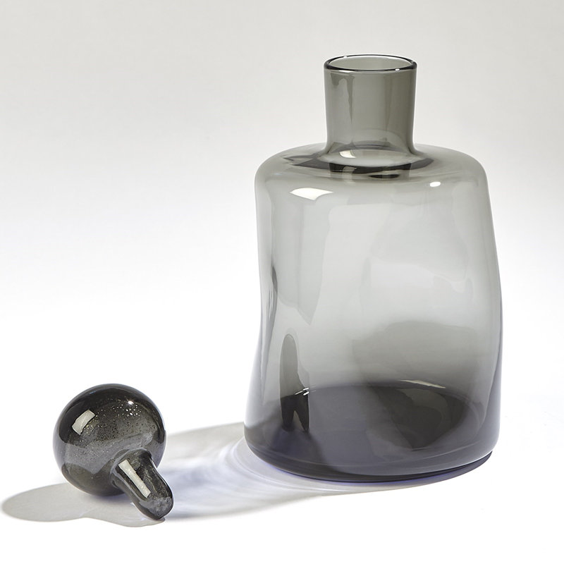 Pinched Decanter-Grey-Short, 10" H x 5.5" W x 5.5" D