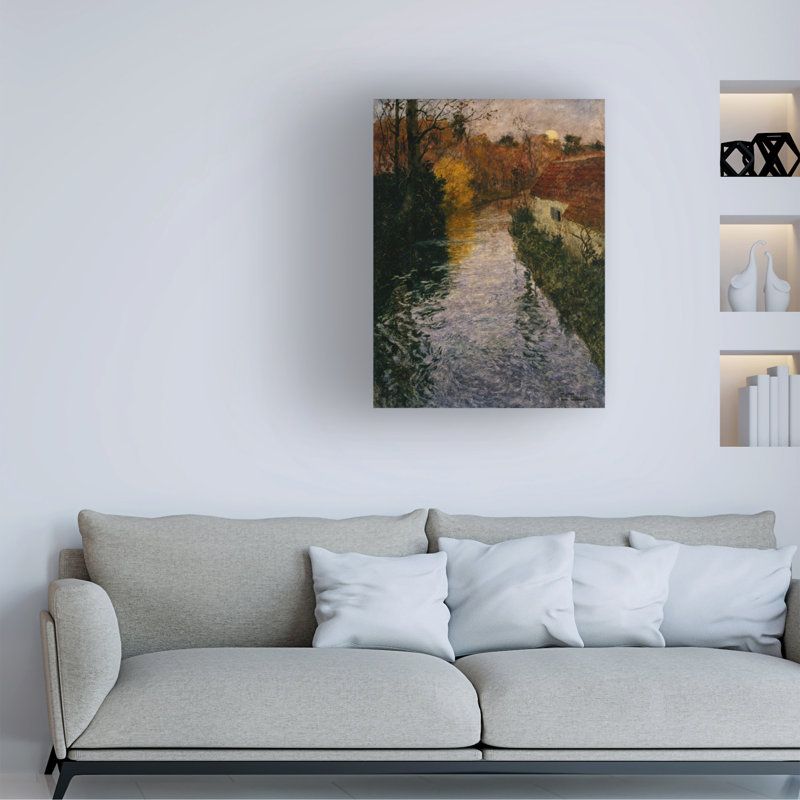 «A River Landscape With A Cottage In Autumn» sur toile par Fritz Thaulow, H 47 po x l 35 po x P 2 po