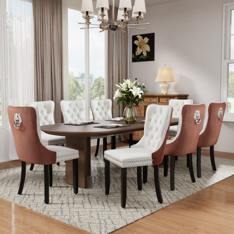 Modern Velvet Tufted Solid Wood Kitchen Chairs Upholstered Dining Chairs Set of 8, Black/Gray, Black