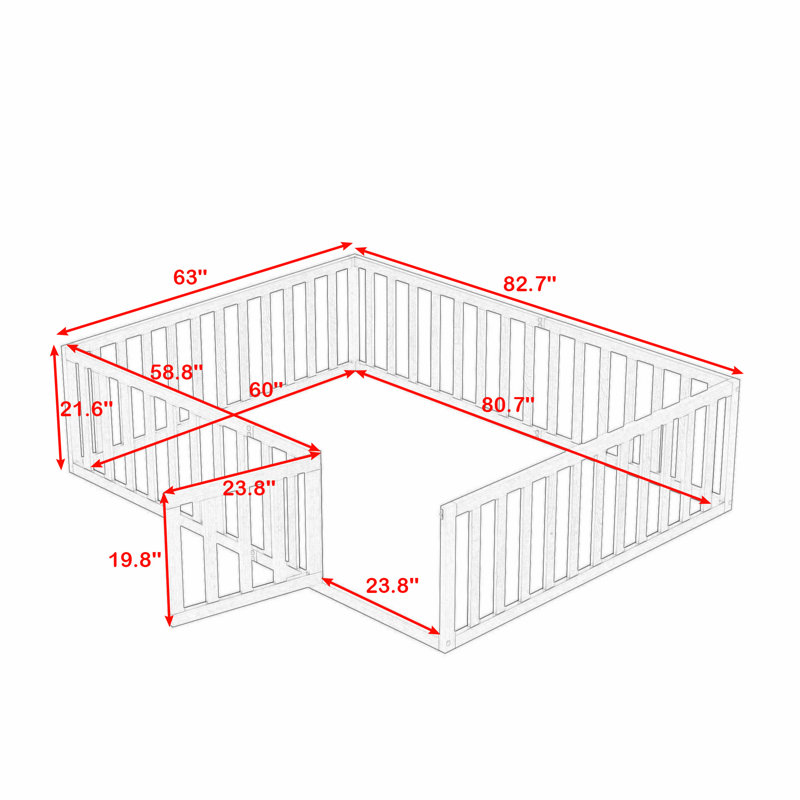 Guerriero Wooden Daybed Frame with Fence, Natural, Queen