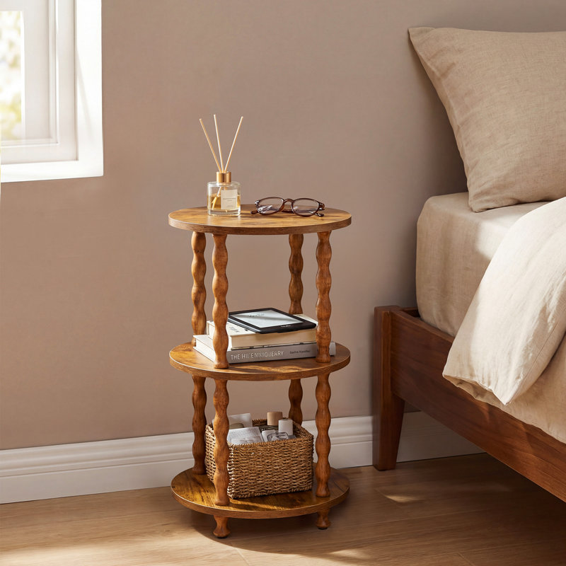 Table d'appoint ronde à 3 niveaux avec support en spirale, table basse compacte à plusieurs niveaux en bois d'érable et finition rétro, mobilier moderne peu encombrant pour le salon, la chambre à coucher, le balcon et la salle d'étude