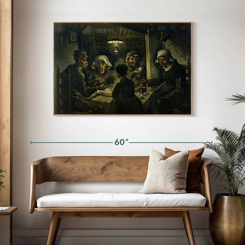 Les mangeurs de pommes de terre, Cadre flottant en bois naturel, 46 po x 31 po