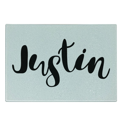 Ambesonne Justin Tempered Glass Cutting Board Modern Popular Male Name Black and White