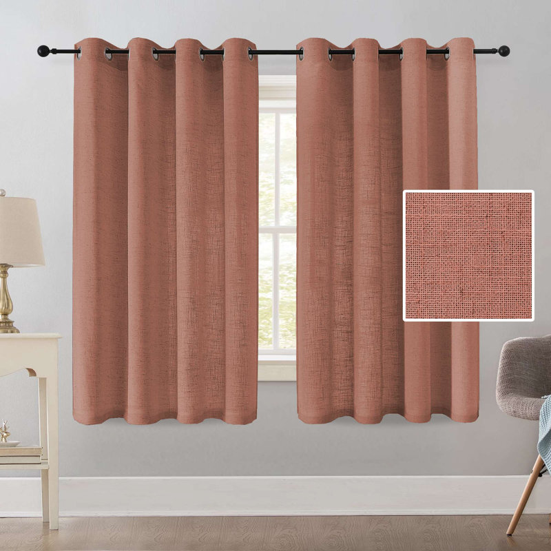 Thick Linen Farmhouse Window Curtain Drapes Linen Curtains 84 Inch Length for Living Room 96 Inches Grommet for Farmhouse Textured Curtains 2 Panels Set