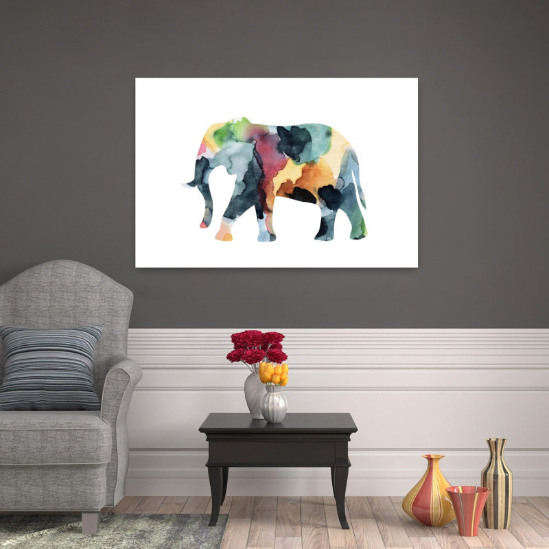 Éléphant, art mural contemporain abstrait, 32" H x 48" W