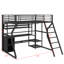 Lit mezzanine double en métal avec espace de travail intégré, garde-robe ouvert, éclairage DEL et diverses options de rangement