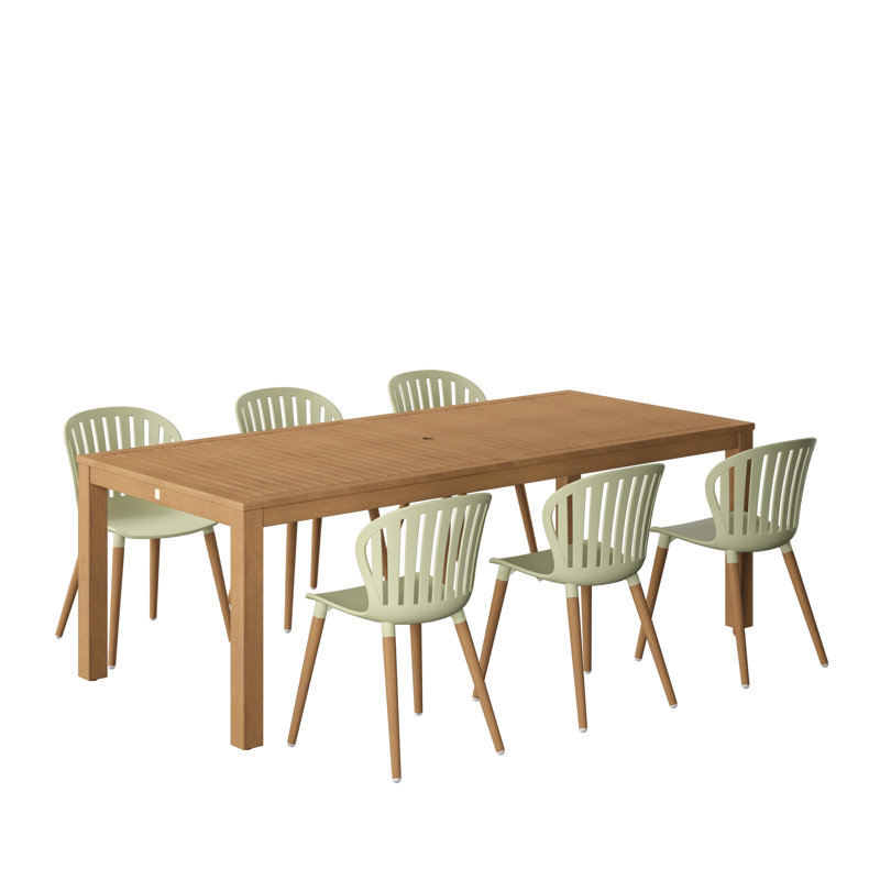 Kinchen 7Pc FSC Wood Outdoor Patio Dining Set - Green Chairs, Green, 6