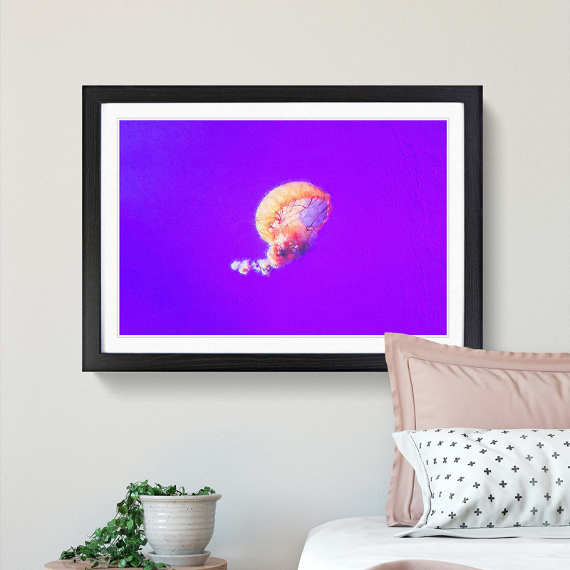 Jellyfish - Picture Frame Graphic Art Print, 48cm H x 65cm W x 2cm D, Black Framed