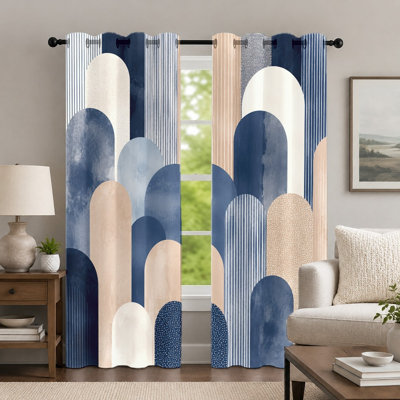 2Pcs Geometric Arc Curtains, Striped Window Drapes, Modern Minimalist Arch Pattern Printed Grommet Panels, Home Decor for Bedroom Living Room Home Decor