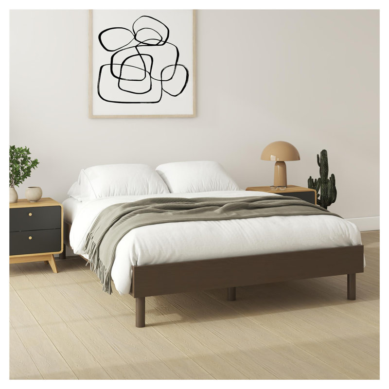 Cologne Walnut Wood Platform Bed Frame with Tool-Free Assembly, Queen Size - No Box Spring Needed, Queen