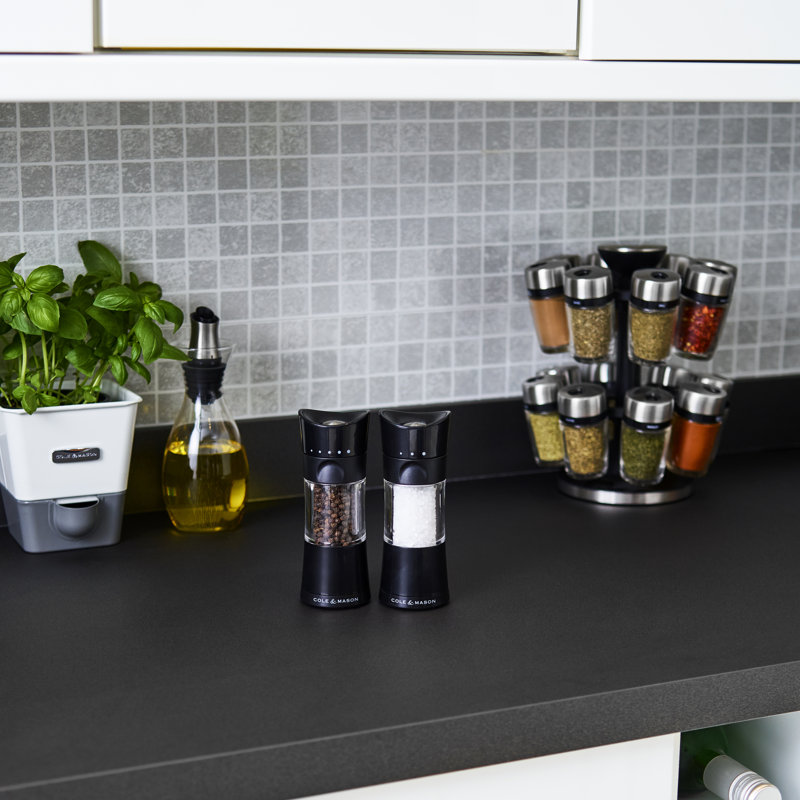 Freestanding Spice Jar & Rack Set, Black/Silver, 21.3'Hx21.3'Wx26.2'D