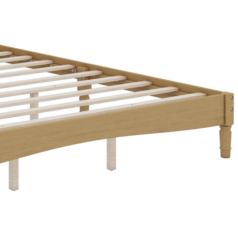 Base de lit en bois avec tête de lit en forme de gourde, lit plateforme avec support en lattes de bois, Très grand lit