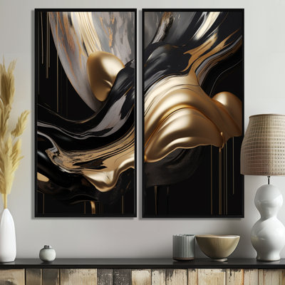 Marbre captivant doré et noir II - art abstrait grand marbre