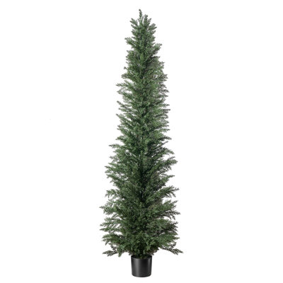 Artificial Topiary Cedar Tree 8 Ft, with Pot Greenery Decor, Durable PE Faux Trees, Versatile Indoor & Outdoor Green Plant for Entryway, Porch, Balcony, Patio, Garden