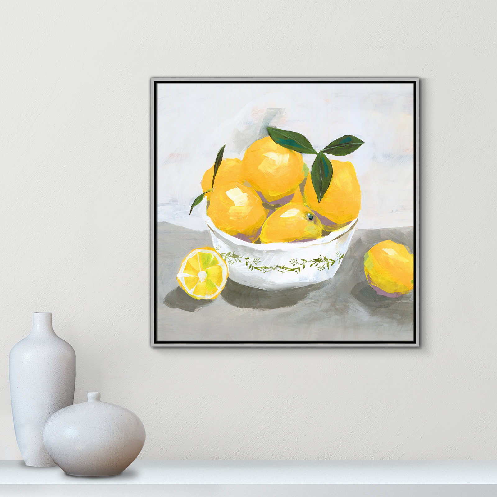 Hayons "Lemons" Painting by Isabelle Z, 31.5" H x 31.5" W x 2" D, Silver Framed Canvas