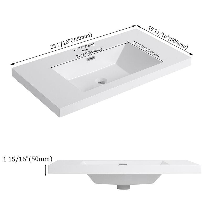 Sleek Contemporary Design 36" Bathroom Resin Sink