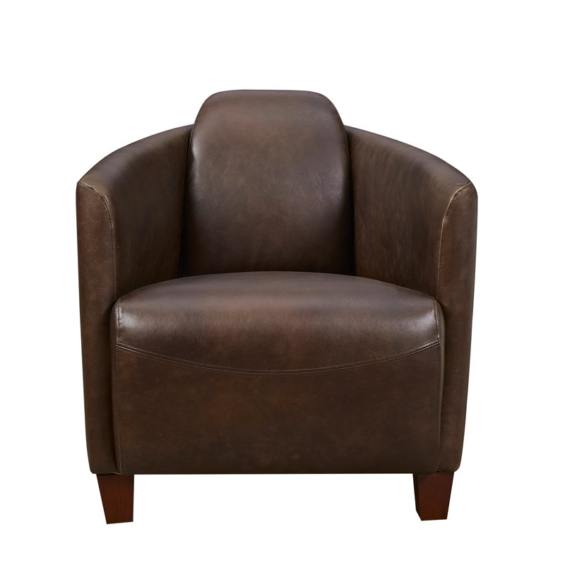 Clubhouse Genuine Leather Lounge Barrel Chair, Vintage Brown