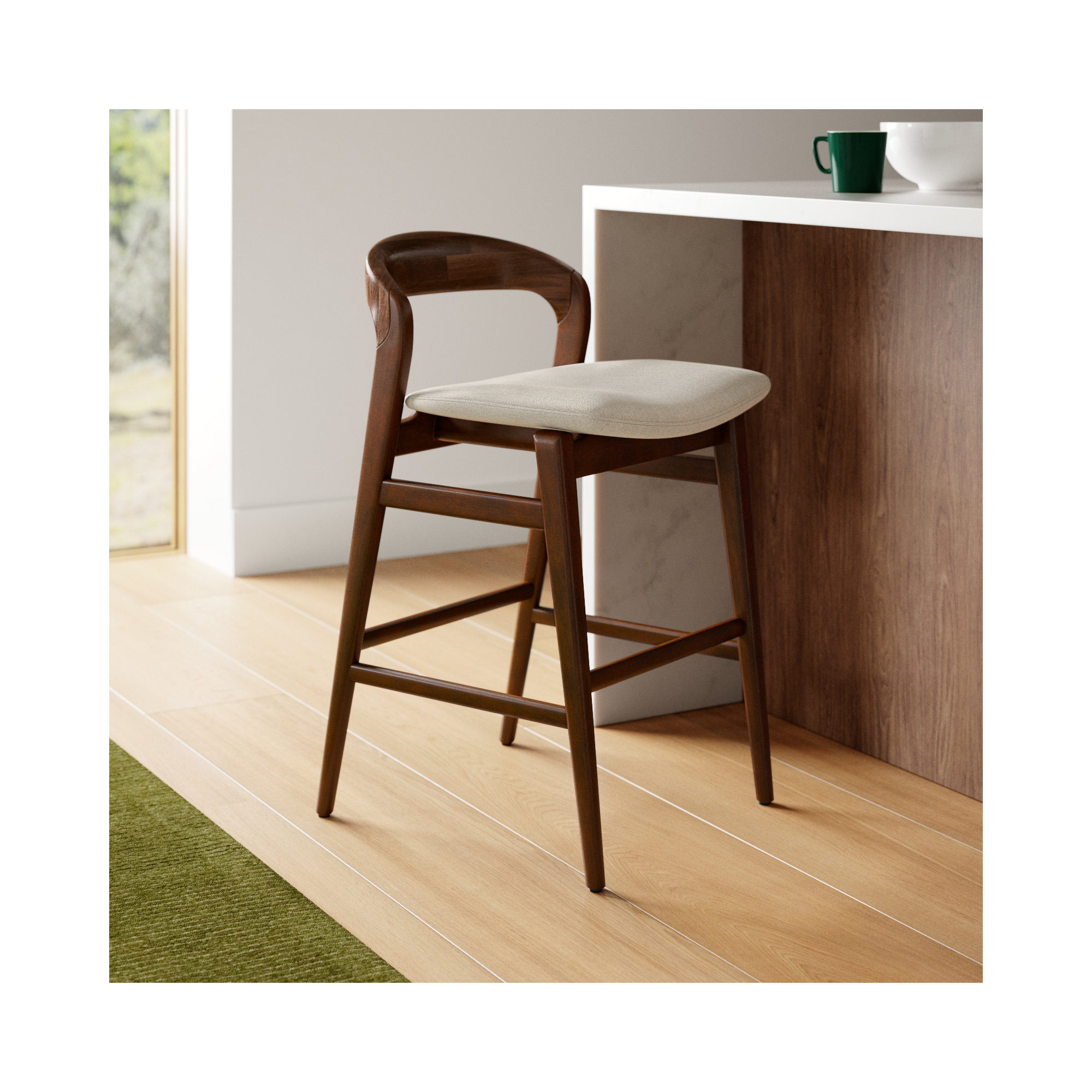 Anela Solid Wood Bar & Counter Stool, Counter Stool (25.25" Seat Height), Medley Ivory Performance Basketweave