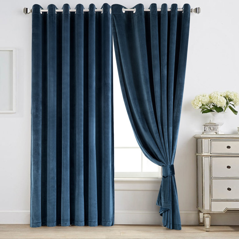 Reede Luxury Crushed Velvet Eyelet Curtains - Fully Lined, Heavy Plush Drapes, Blue, 168cm Width x 183cm Drop