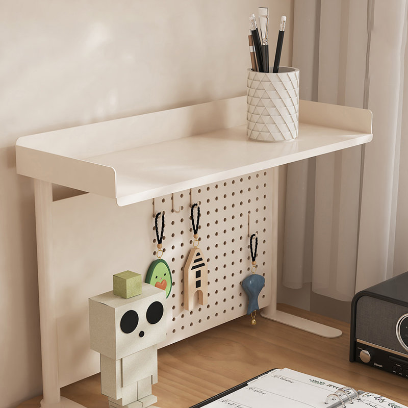 Blanc + bureau en L en bois massif Burlywood + fer, H 29,53 po x l 78,74 po x P 35,43 po