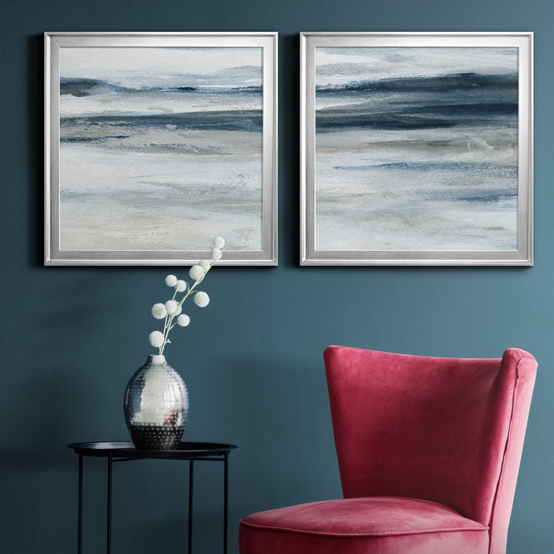 Océan II - impression sur toile encadrée 2 pièces, H 34,5 po x l 69 po x P 1,5 po, Argent