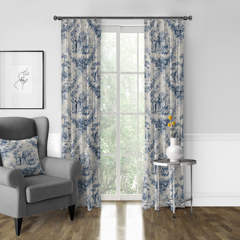 Provence 100% Cotton Toile Room Darkening Pinch Pleat Single Curtain Panel, 40" W x 132" L