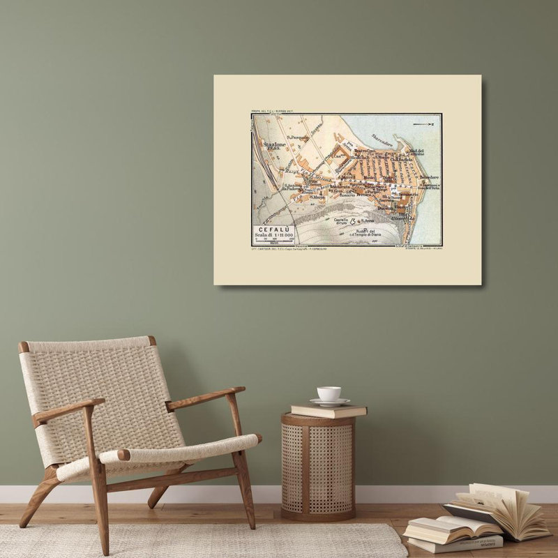 Art sur toile tendue Lark Manor ™ Baedeker, Cefalu, Sicile, Italie - Baedeker 1880 ITIT0150, H 28 po x l 35 po