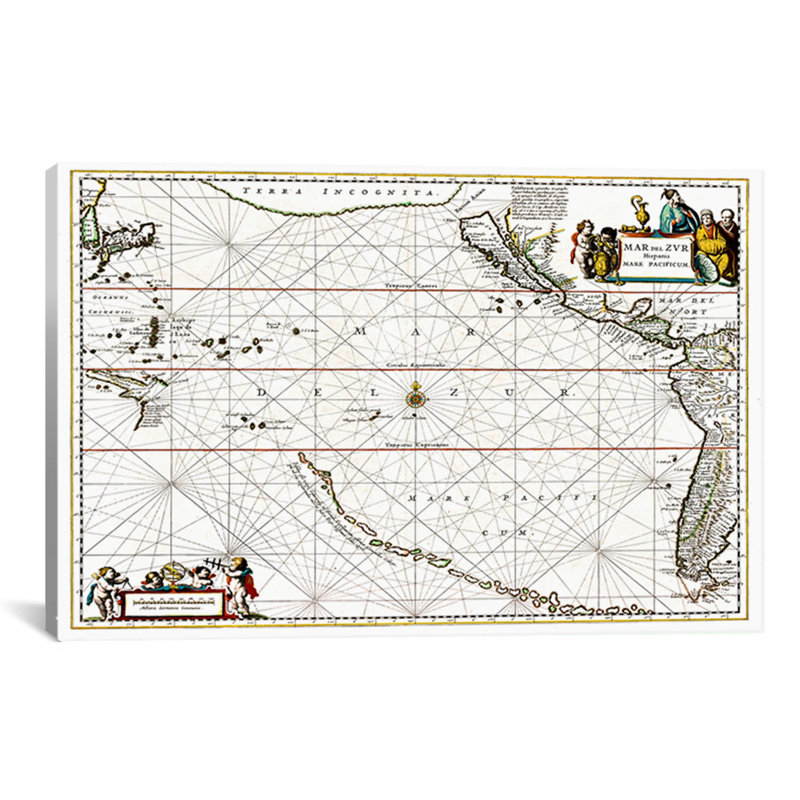 « sea chart of north american discovery » par jan jansson, impression sur toile, H 8 po x l 12 po x P 0,75 po