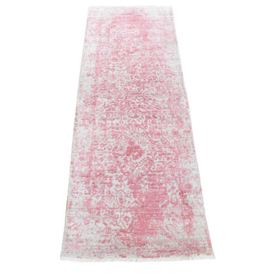 Tapis de passage unique, nouÃ© Ã  la main, 76 cm x 236 cm, couleur rose